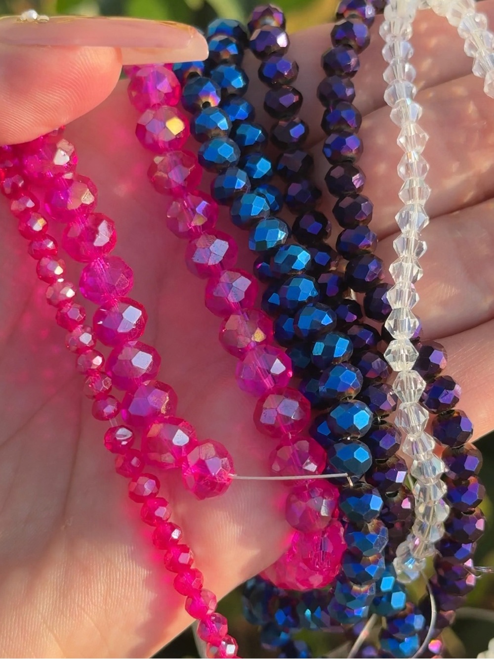 Bulk lot extra quality, pink, blue, purple and clear glass Beads